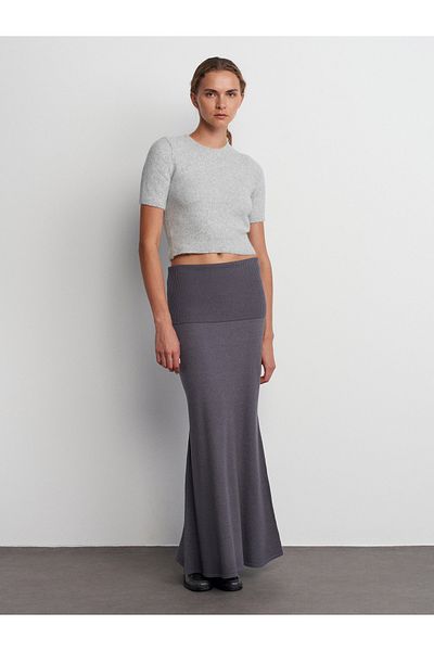 Dilvin 80114 Smoked Knitwear Skirt - Ribbed Waist, Flowy