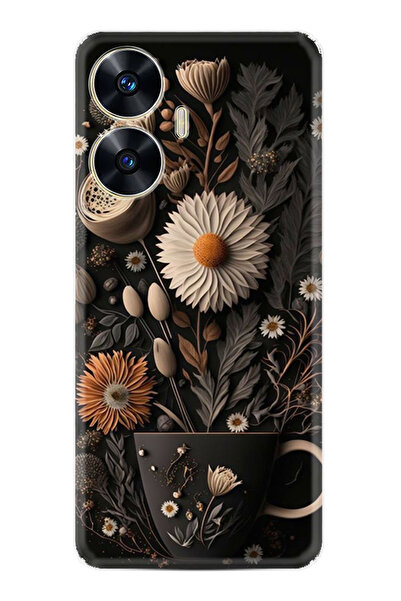 realme C55 Kılıf Boutique Baskılı Resimli Kahve Çiçek Pcode -095
