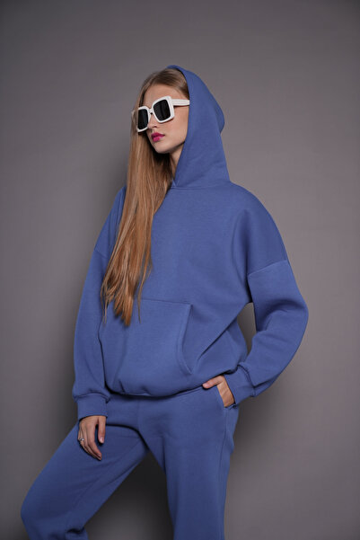 PONÇİK Indigo Women's Tracksuit Set - 3 Thread Raster, Model 24563