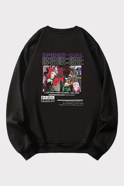 EFBUTİK Black Unisex Back Printed Spider - Girl Sweatshirt