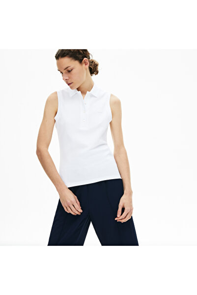 Lacoste L.12.D Kadın Slim Fit Kolsuz Beyaz Polo