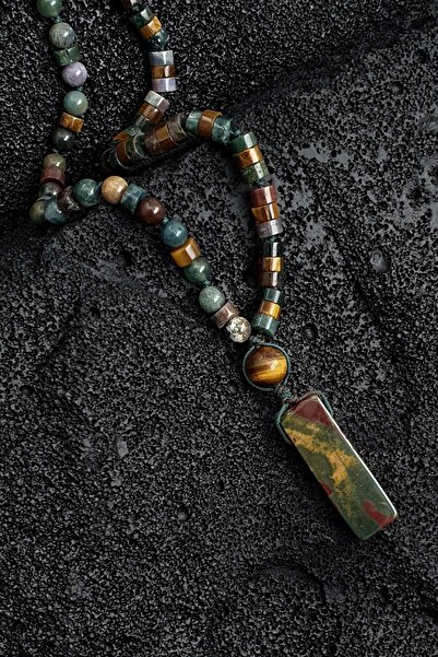 Seven Art Jewelry Doğal Taş Kolye, Hint Akiği Uçlu, Bohem Kolye, Hediye Kolye
