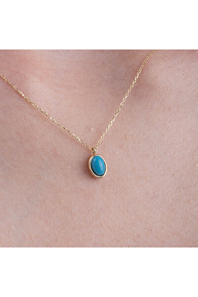 FasekGold Altın Kolye - Bombeli Turkuaz (Firuze) Taşlı Sade Minimal Tasarım 1...