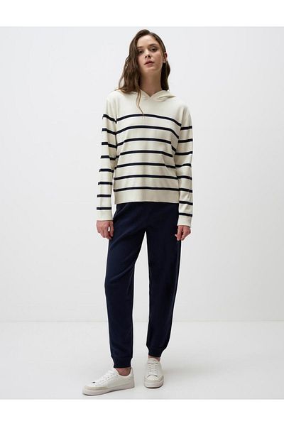 Jimmy Key Navy Blue High Waist Elastic Leg Jogger Trousers