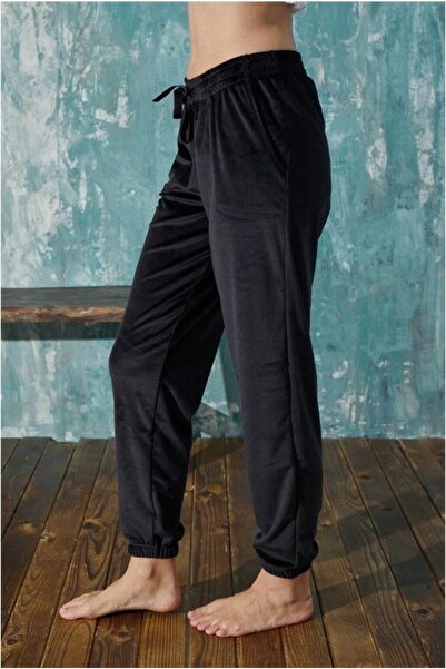 d Kit Boutique Soft Fransız Kadife Yumuşak Bilek Manşetli/lastikli Cepli Pijama Joger Eşofman Tek Alt