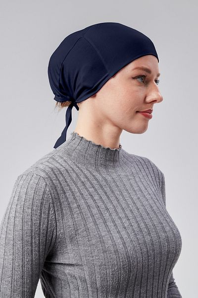 Sonbaharmoda Navy Blue Lycra Hijab Combed Cotton - Καπάκι χωρίς ραφές και αντιολισθητικό