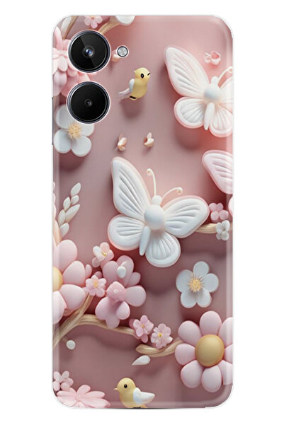 realme 10 Kılıf Boutique Baskılı Resimli Pembe Kelebekler Pcode -088