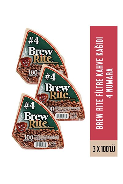 brew rite 4 Numara Filtre Kahve Kağıdı 300 Adet Beyaz (3*100 PAKET)