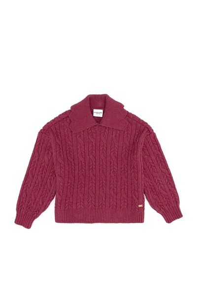 U.S. Polo Assn. Пуловер за бебе с яка в цвят фуксия за момиче