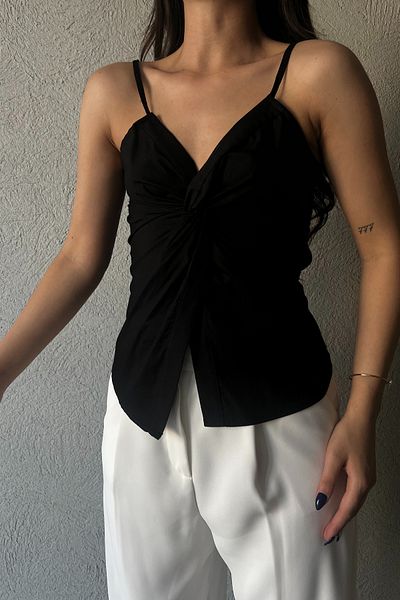 Seda Yalçın Atelier Black Strappy Gather Detailed Blouse