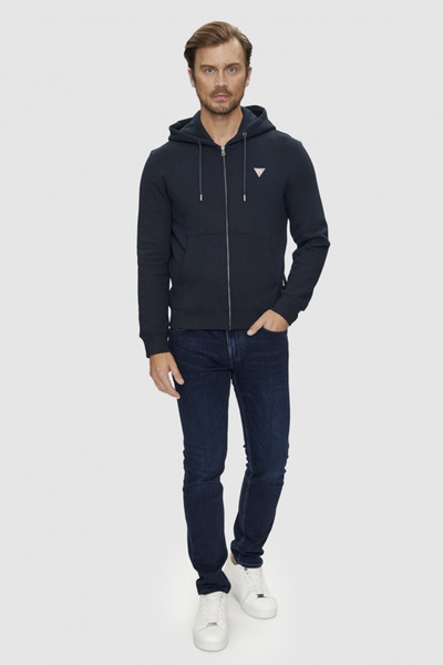 Guess Erkek GJ İnce Fermuar Kapüşonlu Sweatshirt - Lacivert