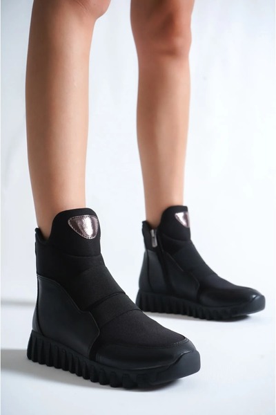 KYC SHOES ANNA SİYAH SCUBA HAFİF KISA YAN FERMUARLI COMFORT BOT RAHAT TABAN YÜKSEKLİĞİ 3CM