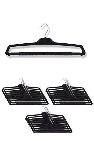 DEMOPLAST HANGER & TEXTILE ACCESSORIES Süngerli Pantolon Askısı, Siyah Plastik Askı (25 Adet)