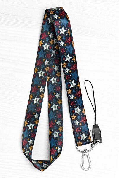 Apptakı Renkli Yıldızlar Yaka Kartı Boyun Askı İpi Telefon Askı İpi - ASK0193