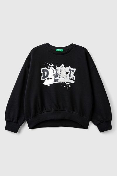 Benetton Μαύρο φούτερ για κορίτσια - Crew Neck, Sequin Design