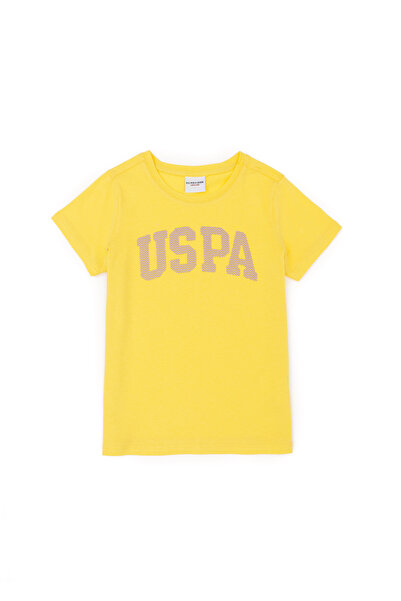 U.S. Polo Assn. Tricou basic galben cu gât rotund pentru fete 50283360-VR044