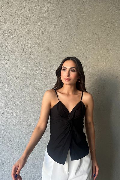 Seda Yalçın Atelier Black Strappy Gather Detailed Blouse