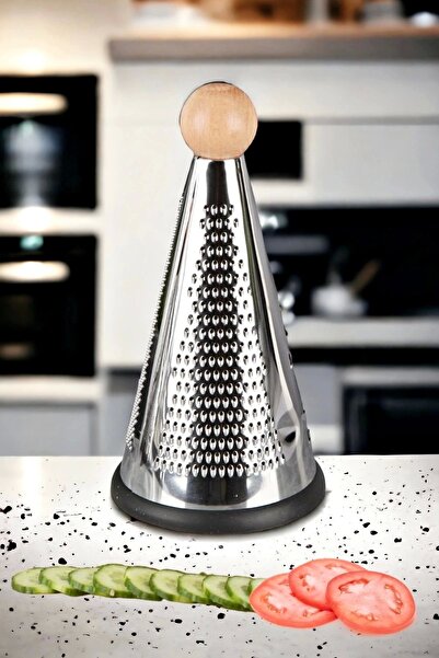 Berdina Home Orta Boy Çelik Başlı Peynir Sebze Doğrayıcı El Rendesi Konik Bambu Topuz Başlı Mutfak Rendesi