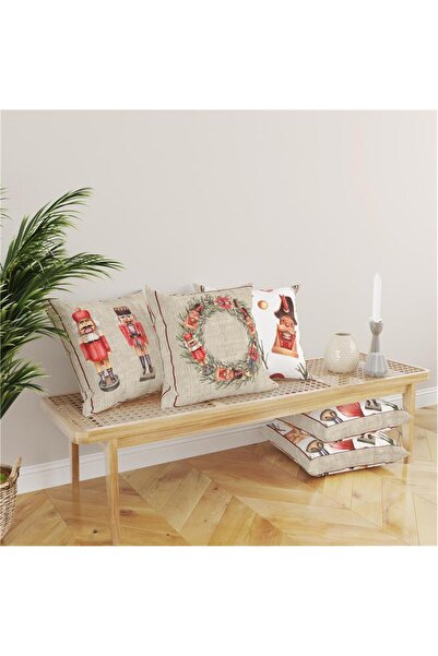 Evmila Σετ 4 βελούδινων καλύμματα μαξιλαριών με θέμα την Πρωτοχρονιά 43x43 εκ...