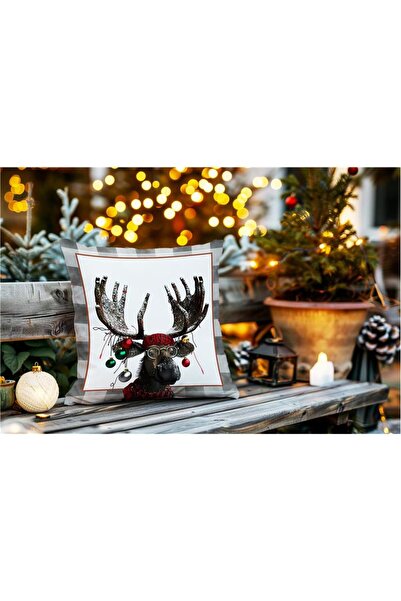 Evmila Față de pernă din catifea cu model de căprioare cu tema de Anul Nou 43...