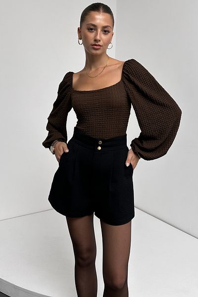 LB Laluna Butik Γυναικεία μπλούζα με τετράγωνο λαιμό και μανίκι ελαστικό ύφασμα