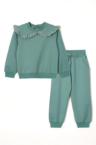 zepkids Baby Collar Laced Long Sleeve Green Color Girl's Double Suit