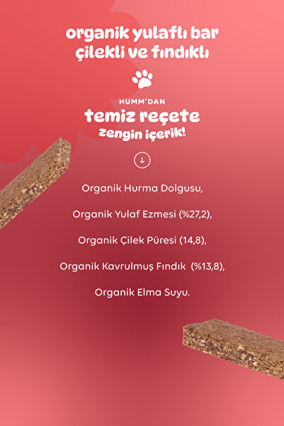 Humm Organic Organik Vegan Çilekli ve Fındıklı Yulaf Bar - 12 adet