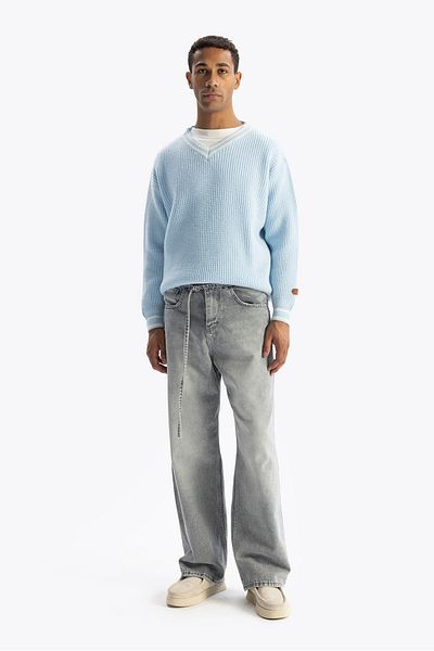 GIESTO V-Neck Knitwear Sweater - Light Blue