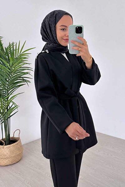 Ka Hijab Black Scuba Kimono Set - Shoulder Detail