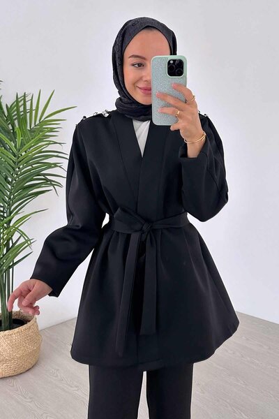 Ka Hijab Black Scuba Kimono Set - Shoulder Detail