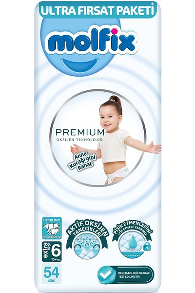 Molfix Premium 15 kg Economic Ultra Deal - 108 Pieces Baby Diapers, Extra Large Size