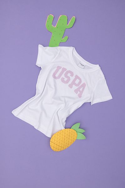 U.S. Polo Assn. Κοριτσίστικο λευκό μπλουζάκι με λαιμόκοψη Basic 50283360-VR013