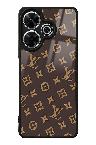 Spoyi حافظة هاتف لامعة بتصميم LV بني لهاتف Xiaomi Redmi 13 4G