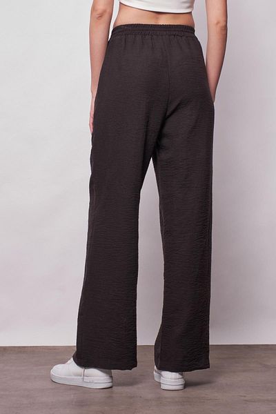 Jument Linen High Waist Elastic Waist Side Pocket Wide Leg Trousers - Black