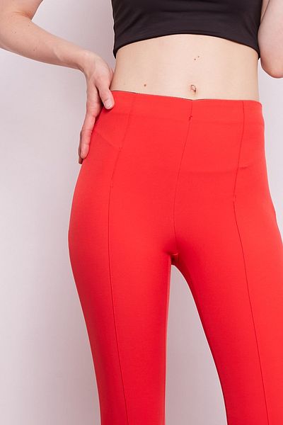 Jument Power Strech Lycra Slim Cut High Waist Elastic Waist Ankle Length Fabric Trousers-coral