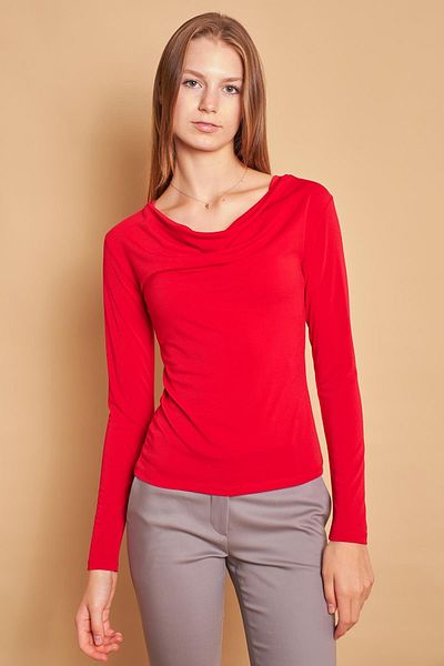 Jument Crepe Fabric Lace Collar Long Sleeve Lycra Body-red