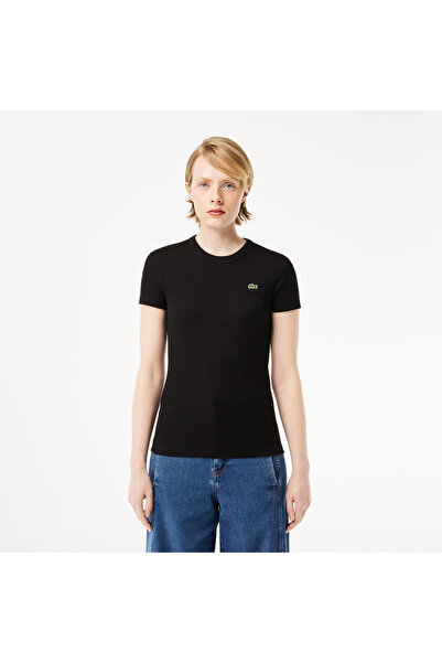 Lacoste Kadın Slim Fit Bisiklet Yaka Siyah T-Shirt