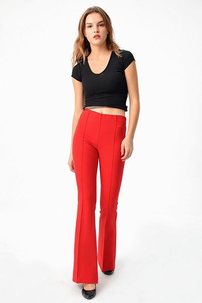 Jument High Waist Front and Back Stitched Flared Leg Leggings Lycra Fabric Trousers-red