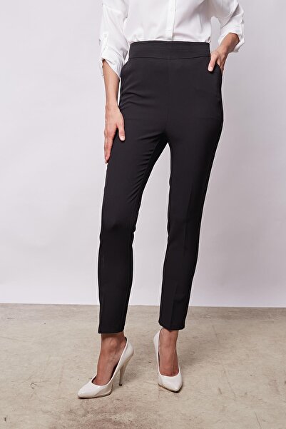 Jument Light Lycra Black Women's Trousers with High Waist and Side Pockets