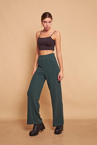 Jument High Waist Side Pocket Hiking Knitwear Trousers-Emerald