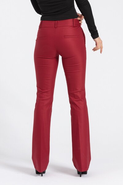 Jument Thick Belted Pocketed Spanish Wide Leg L Stretch Fabric Fabric Trousers-Burgundy