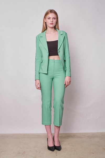 Jument Women's Collared Pocket Flap Long Sleeve Lightweight Lycra Fabric Blazer Jacket (Pants Jument 40076)-Mint