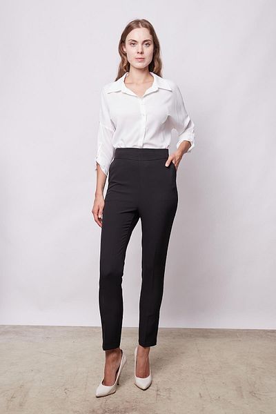 Jument Light Lycra Black Women's Trousers with High Waist and Side Pockets