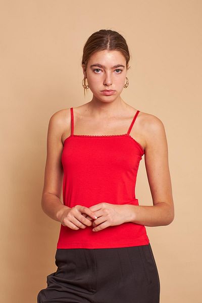 Jument Lycra Viscon Crochet Rope Strap Jacket-Shirt Bustier Bodysuit (Strap Length Adjustable)-Red