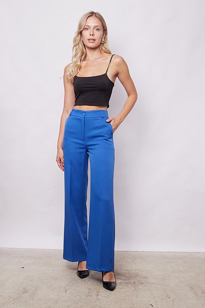 Jument High Waist Flexible Woven - Wide LegPalazzoTrousers with Side Pockets - Saks