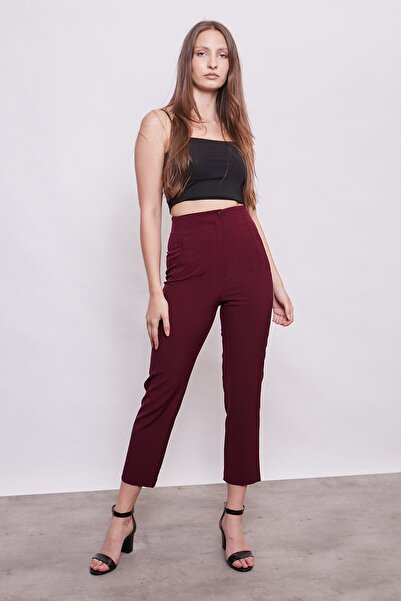 Jument Kadın Yüksek Bel Rahat Kesim Şık Ofis Süs Cepli Havuç Pantolon-Mürdüm