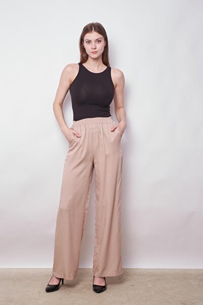 Jument 100% Iyocell Flowable Trousers with High Waist and Side Pockets and Stylish Fabric - Stone