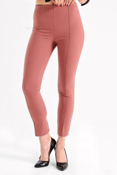 Jument Pantaloni Power Strech Lycra Slim Fit, talie înaltă, talie elastică, până la gleznă - Dried Rose