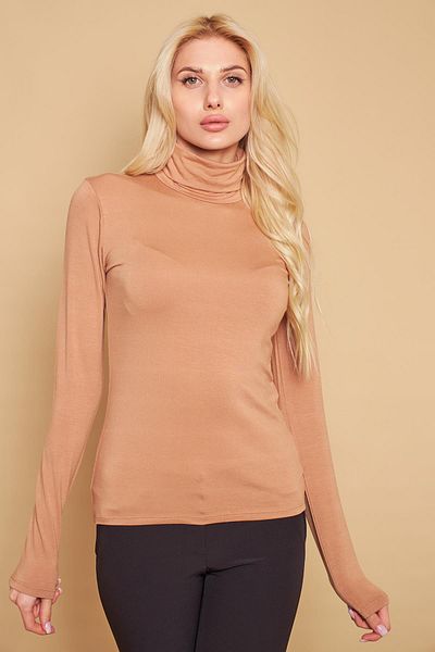 Jument Bluză elegantă din Lycra cu mânecă lungă Body - Gât țesut, Bej închis