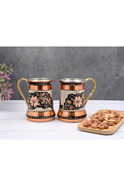 ERİZA طقم مج نحاسي منحوت يدويًا مكون من قطعتين